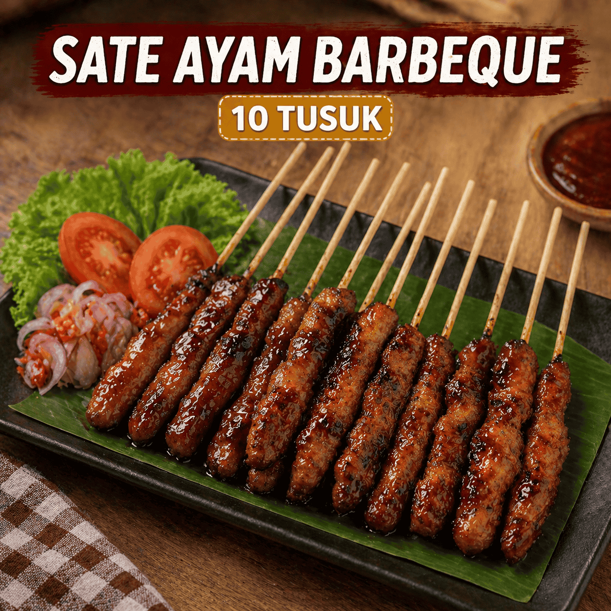 Sate Ayam Barbeque 10 tusuk dengan lalap dan sambal